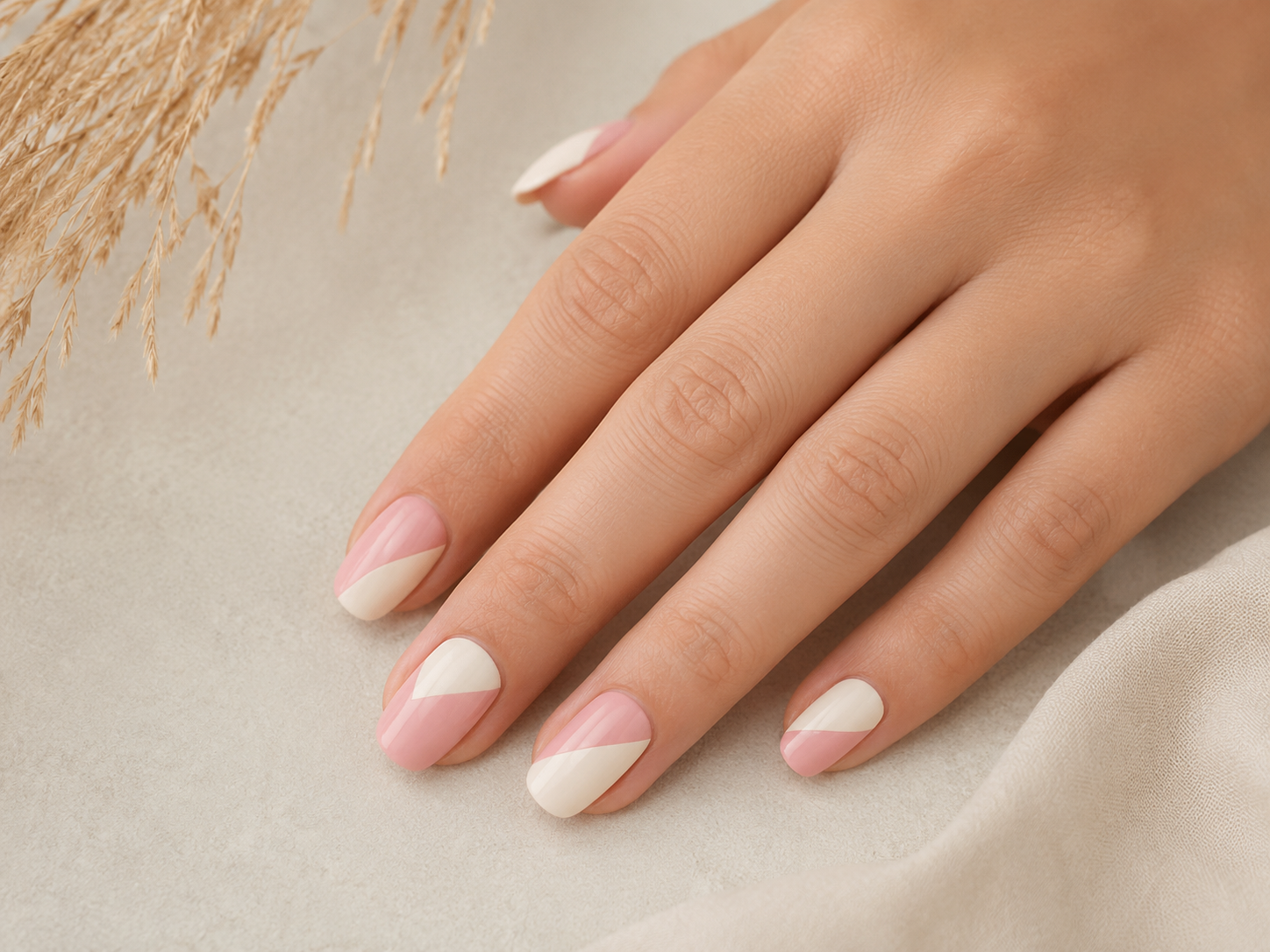 Easy two-colour block nail design using tape