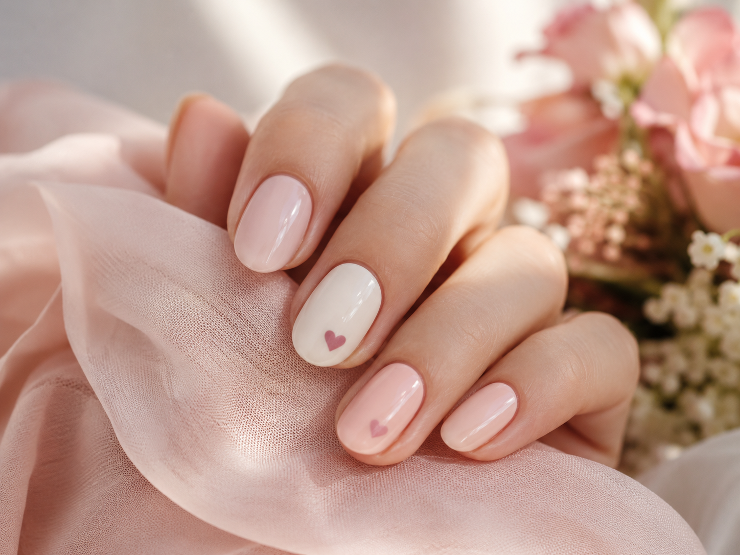 Tiny heart accent nail tutorial made with two polish dots
