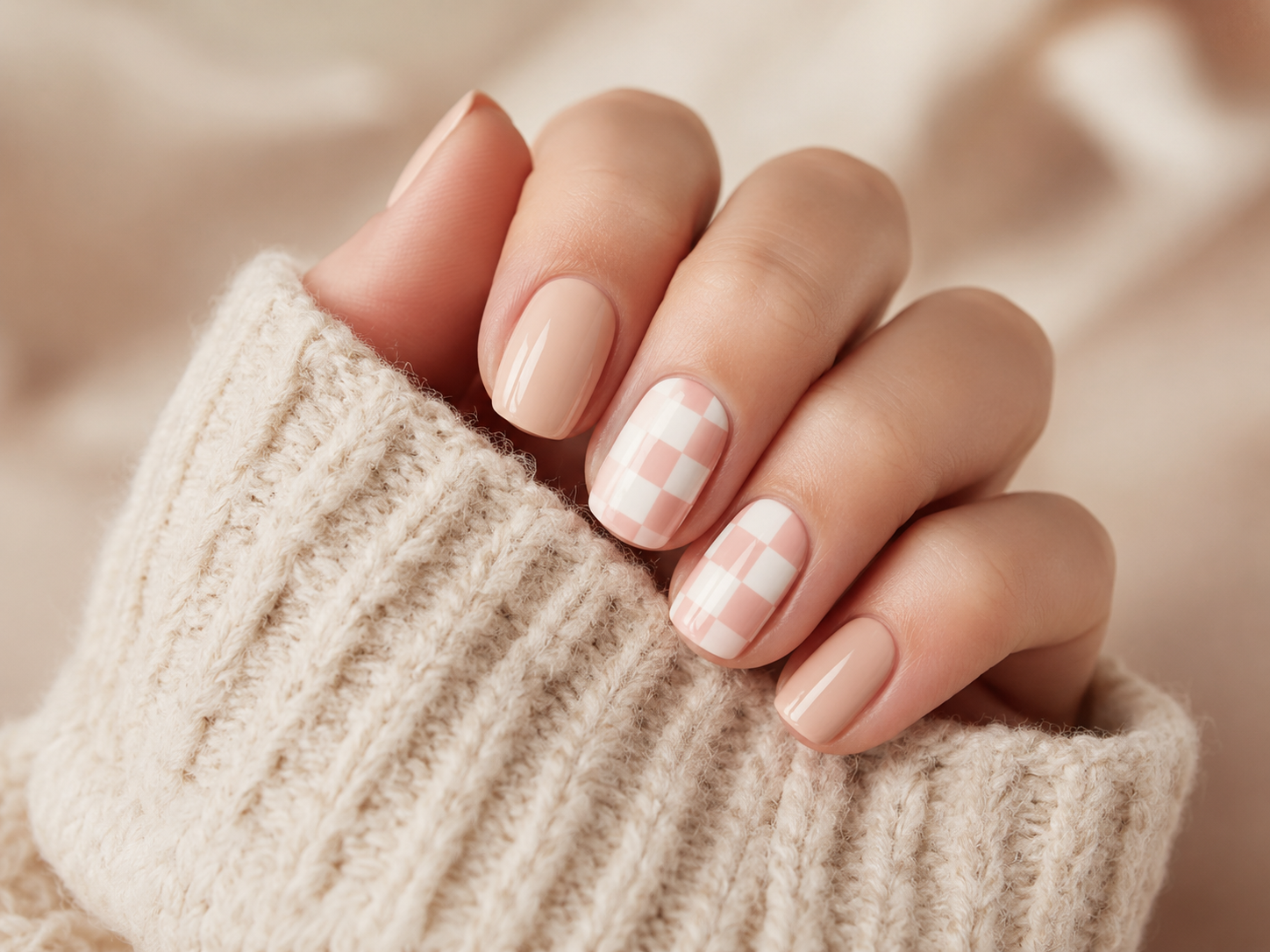 Beginner checkerboard nail art tutorial on one accent nail