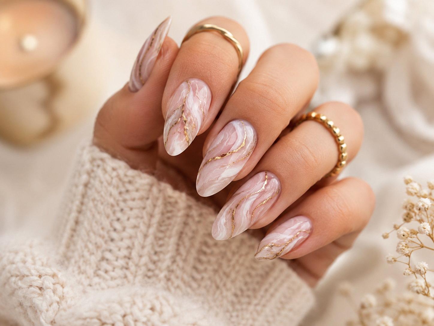 Soft marble swirl nail art tutorial using a fine brush