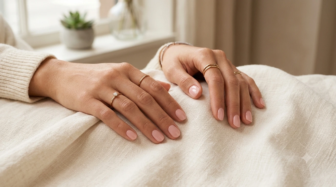 Natural builder gel manicure with a structured glossy finish