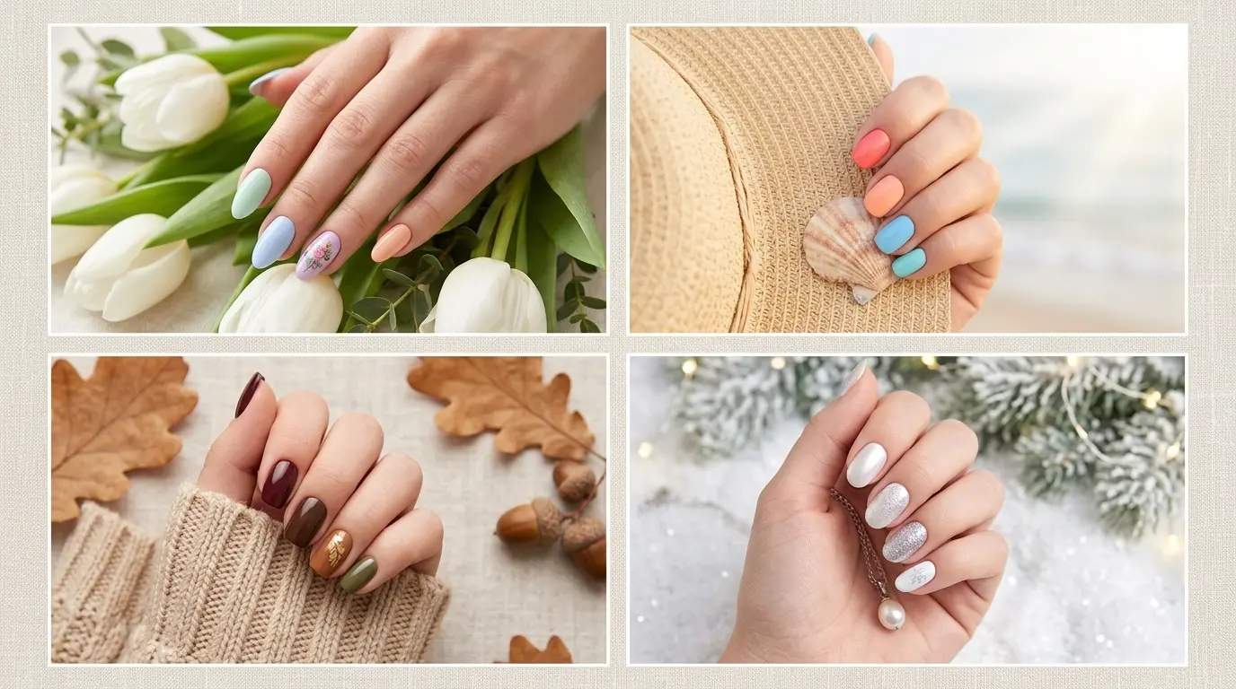 Seasonal nail guide with spring, summer, fall, and winter manicure ideas