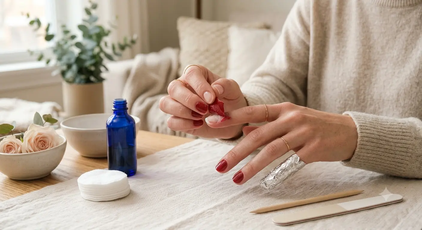 Partially lifted gel nail polish showing why peeling and forcing removal can damage natural nails